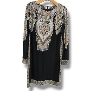 Donna Morgan women's black paisley print long sleeves stretch dress - size 10